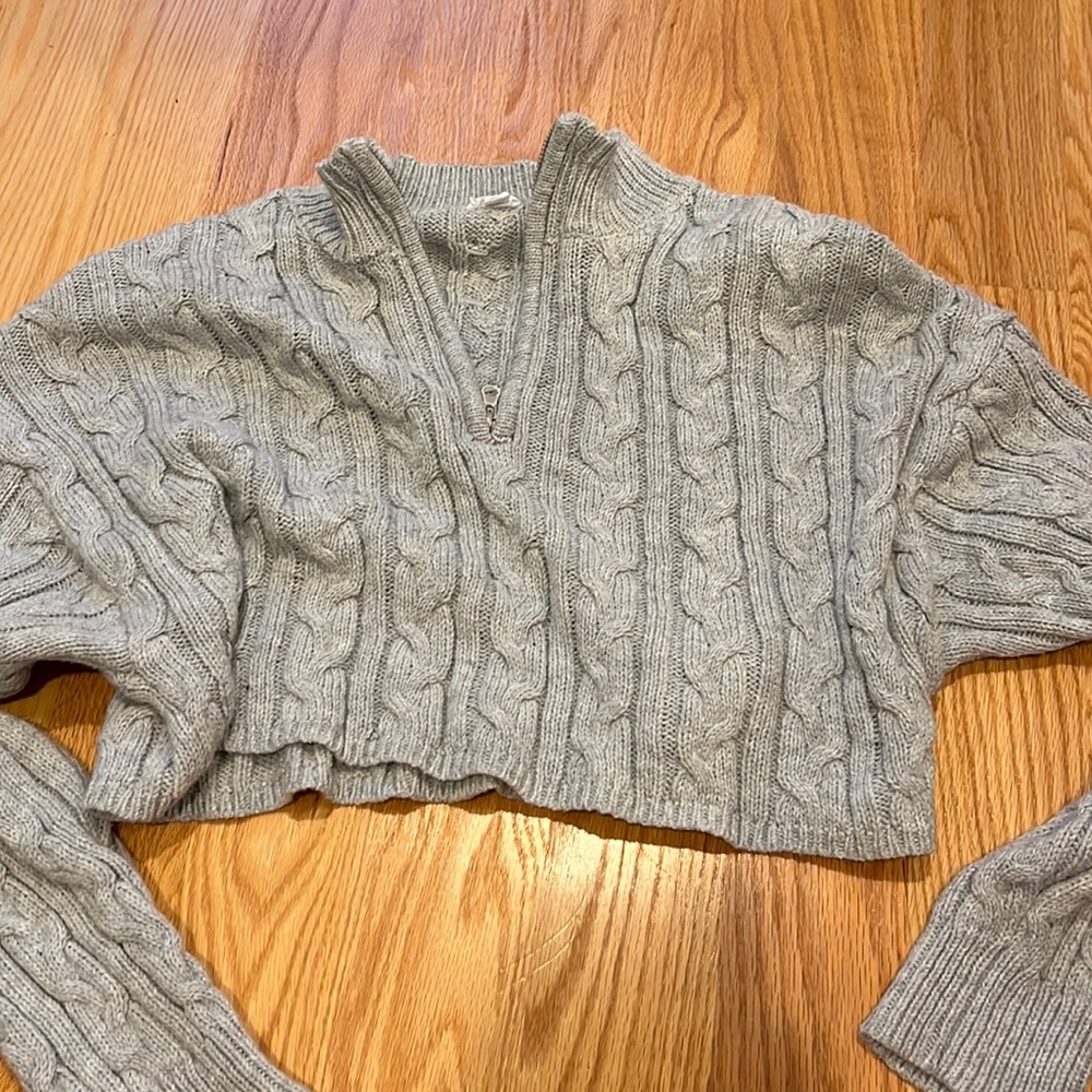 garage cropped sweater 1/4 zip grey